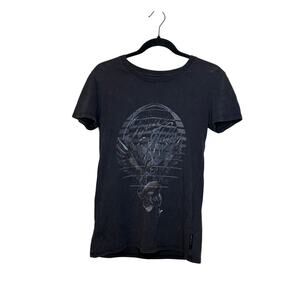 Silver Jeans Slim Top Women US M Graphic Black 100% Cotton Emo Mila Short Sleeve